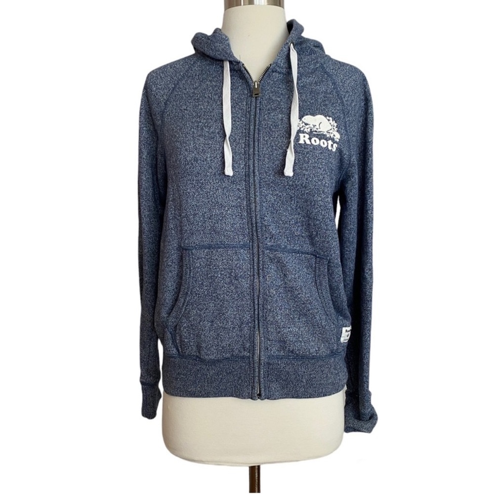 Roots Blue Zip-Up Sweater with Hood and Logo